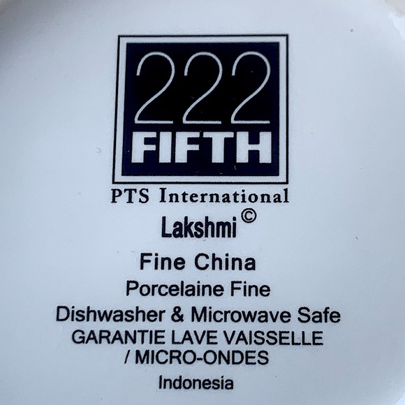 222 FIFTH LAKSHMI CEREAL SOUP BOWL PEACOCK FEATHERS PORCELAIN NEW - Picture 6 of 6